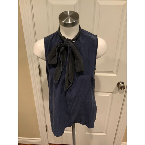 Equipment Femme 100% Silk Blue Sleeveless Silk Tie-Neck Bow Top Size S - Picture 1 of 5